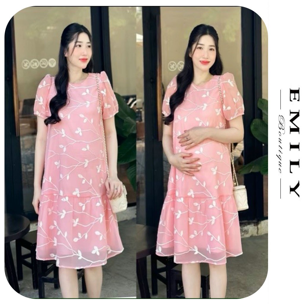 ĐẦM VÁY CÔNG SỞ DỰ TIỆC MÙA HÈ SIÊU XINH N735-ĐẦM BẦU THIẾT KẾ DÁNG ĐUỐI CÁ HỌA TIẾT LÁ XINH XẮN PHONG CÁCH HÀN FREESIZE