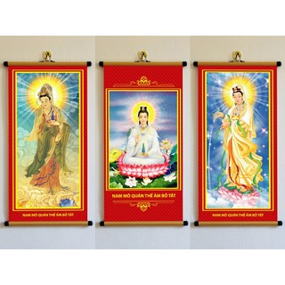 [NHIỀU MẪU] Tranh Quan Âm Bồ Tát 30x60cm treo tường bằng vải phủ bóng cao cấp dày dặn