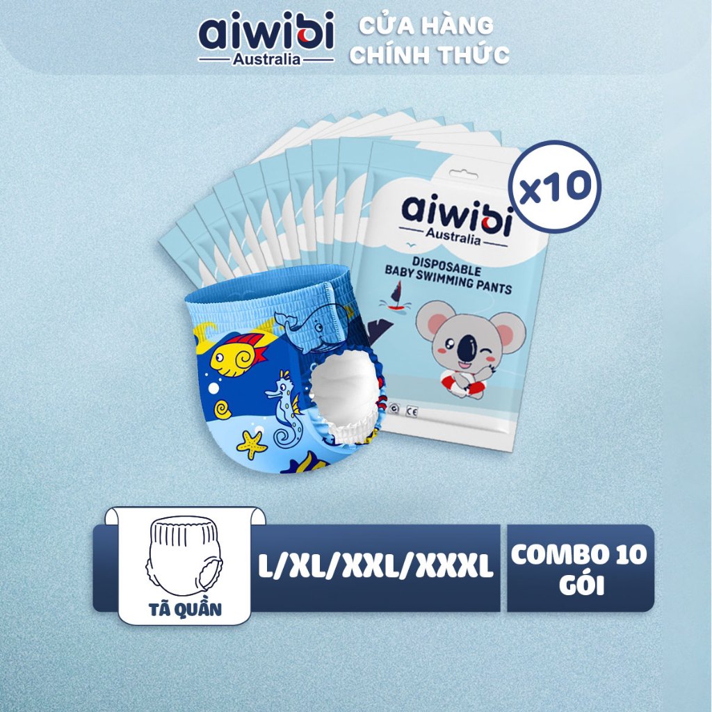 Combo 10 Tã/bỉm bơi Aiwibi Vừa khít và thoải mái tã bơi cho bé 1 miếng Chống rò rỉ và chống vi khuẩn L/XL/XXL/XXXL