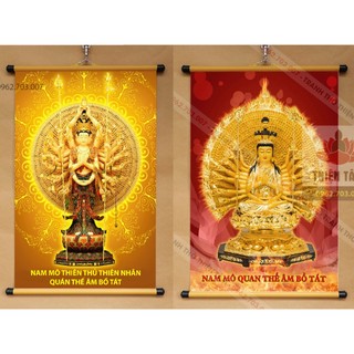 Tranh Phật Bà Thiên Thủ Thiên Nhãn 40x60cm bằng vải phủ bóng cao cấp dày dặn