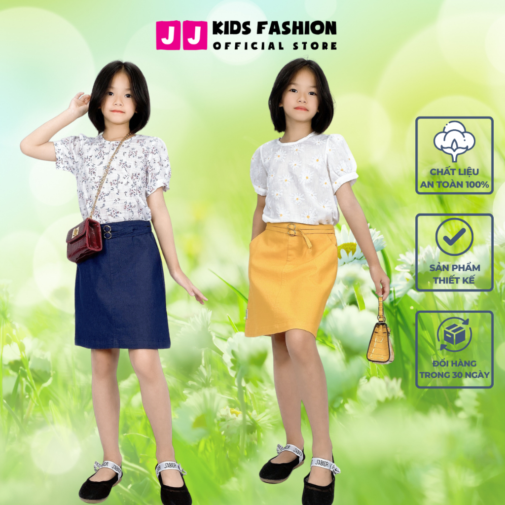 Set váy cho bé gái, set váy đầm áo sơ mi phong cách Hàn Quốc sang trọng size đại | JJ Kids Fashion