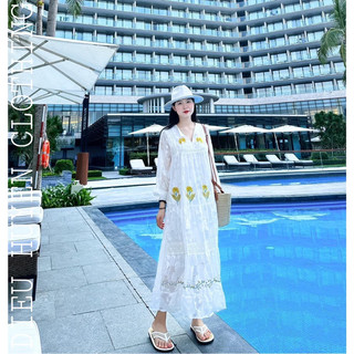[Hàng Hè] [Sẵn] Đầm Maxi Thêu Hoa Màu Trắng Xinh Hot Cho Các Nàng Điệu Đà Du Lịch Taobao 2024