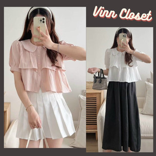 Áo sơ mi croptop, Áo sơ mi croptop cổ sen dáng lửng bèo tầng vải gân HA56
