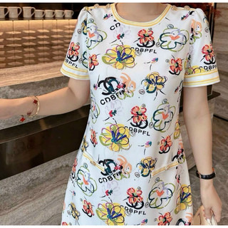 HÀNG NHẬP - ĐẦM SUÔNG LỤA HOA VAI PHỐI NÚT TAY NGẮN