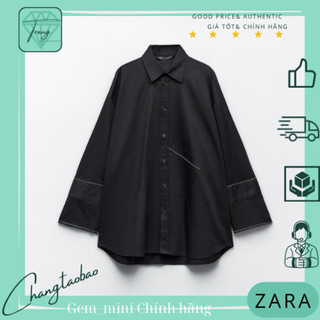 Zara Áo sơmi dáng rộng thêu đen size xs s