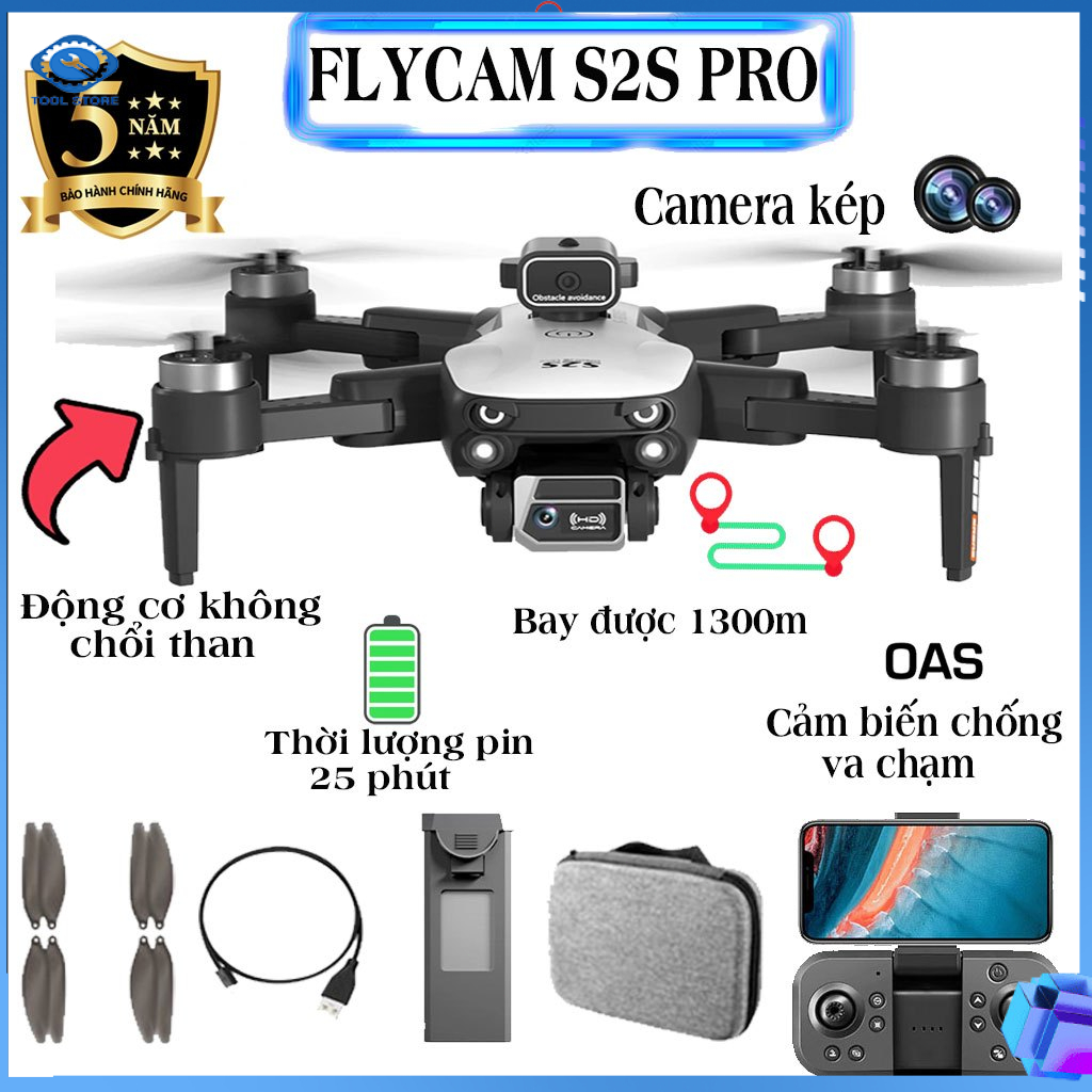 Flycam S1S/S2S Pro Max-Tích hợp chống rung-Tránh trứng ngoại vật-Pin 2000mah bay được 25 phút,kết nối với điện thoại