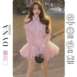 Set áo sơ mi cổ vạt nhọn tay dài nhún bèo 𝐀𝐒𝐇𝐘𝐋𝐄𝐘 kèm chân váy xoè bồng