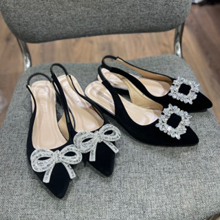 Giày Bệt Có Quai Gắn Nơ Đá Điệu Đà Da Lộn đi đúng size