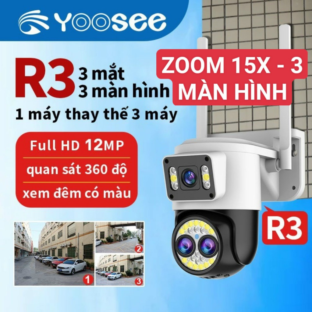 CAMERA YOOSEE ZOOM 10X CÓ ĐÈN NHÁY - NGOÀI TRỜI 6+6led Siêu Nét -Chống Nước-Xem 2 Khung HÌnh