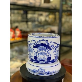 Bát nhang - bát hương thờ cúng vẽ sen men lam cao cấp - gốm sứ bát tràng