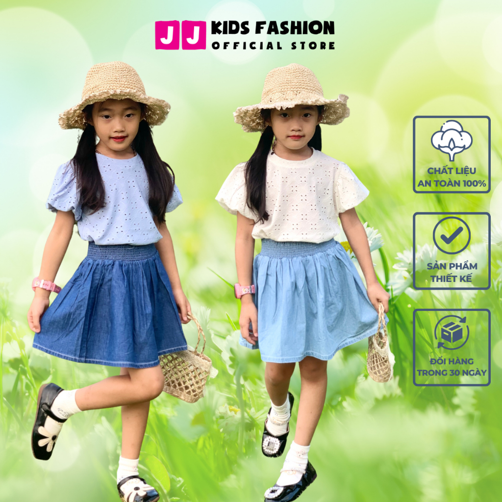 Váy mùa hè cho bé JJ Kids, váy đầm xòe Denim thêu hoa cao cấp cho trẻ em 2,3,4,5,6,7,8,9,10,11,12 tuổi  [JJK_B45]