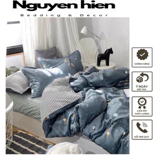COTTON POLY|Set vỏ chăn ga mẫu vũ trụ xanh-Chất liệu cotton poly-Nhập khẩu nguyên bộ,đủ size ga giường