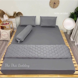 Bộ ga giường 3-25cm thun lạnh Hàn Quốc cao cấp màu trơn