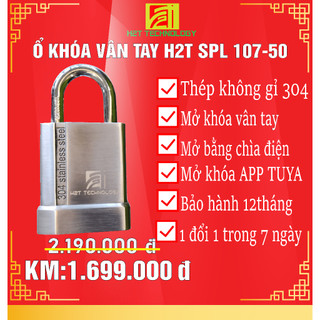 Ổ khóa vân tay h2t spl107-50, ngõng khóa 50mm, mở khóa vân tay, chìa điện tử, app tuya