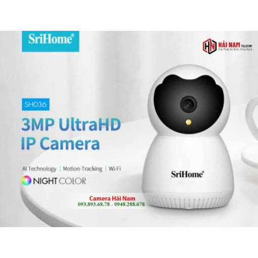 Camera WIFI Srihome SH-036 3.0MP. Camera Wifi Srihome SH036 3MP MÀU Ban Đêm, Full HD 2304x1296P