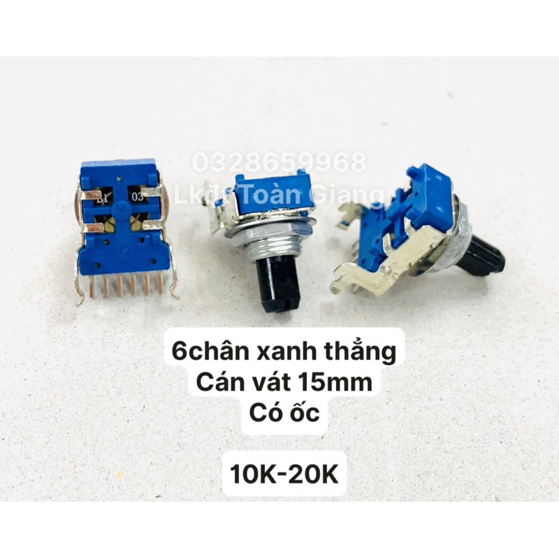 Set 10 chiết áp vang số 6chân thẳng, cán vát có ốc 10K/20K/50K/100K