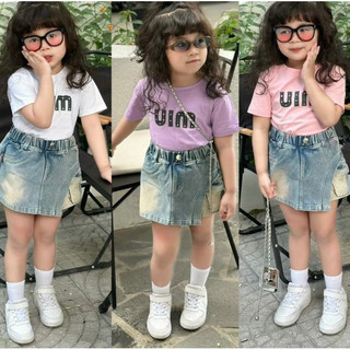 Bộ bé gái,Sét áo miuu + quần jean giả váy cho bé 8 đến 25kg