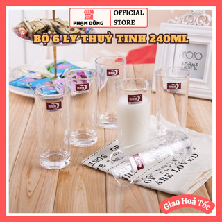 Bộ 6 ly thủy tinh trơn 240ml , cốc thủy tinh uống rươu bia cafe trà sang trọng