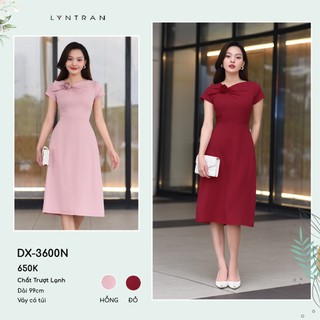 Đầm xòe dự tiệc nơ hoa, váy xòe công sở ngắn tay LYNTRAN DX-3600N