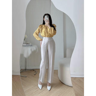 Quần suông phối cạp 4 cúc bọc