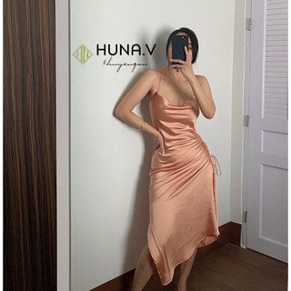 Đầm Lụa Cổ đổ rút xẻ tà 2 bên