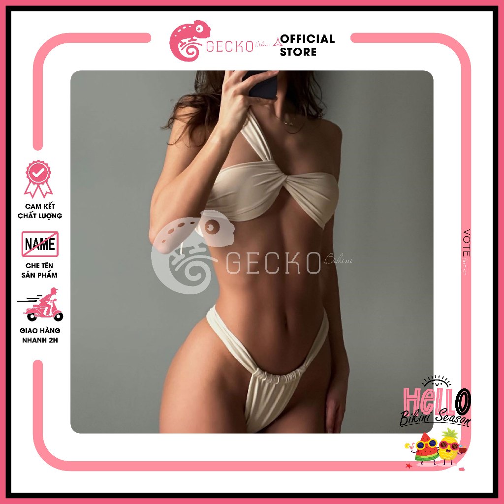 [HCM] Bikini GECKO 2 Mảnh Lọt Khe Áo Lệch Vai Quần Đan Dây 2M40-A (Ảnh Thật, 7 Màu)