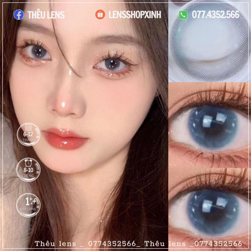 ( 𝙷𝚊̀𝚗𝚐 𝙲𝚘́ 𝙲𝚊̣̂𝚗) 💎 Kính áp tròng lens xanh tây blue trăng khuyết size giãn vừa - Hạn sử dụng 12 tháng