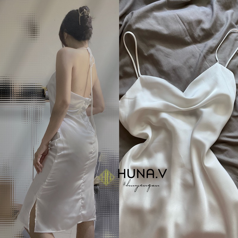 Váy Lụa Cổ Đổ Xẻ Tà Form Ngắn