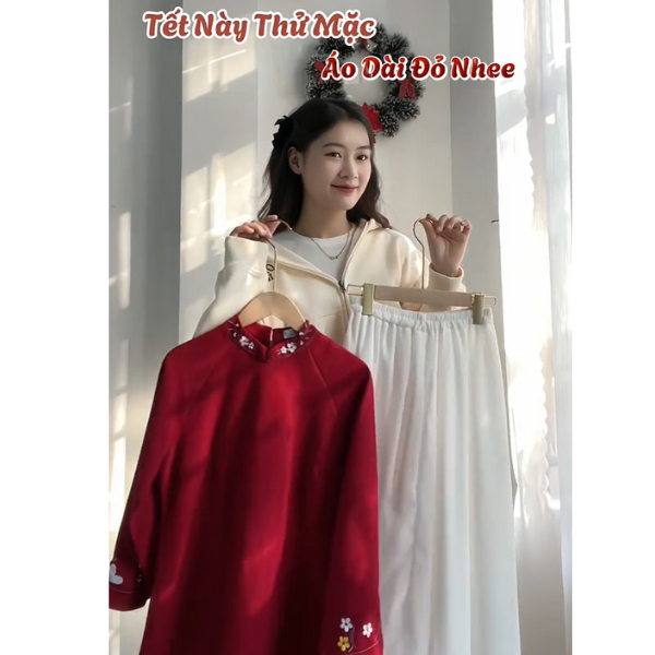 Áo Dài Cách Tân Nữ Dáng Xuông Tay Ngắn Cổ Cao AD02 - Mac shop