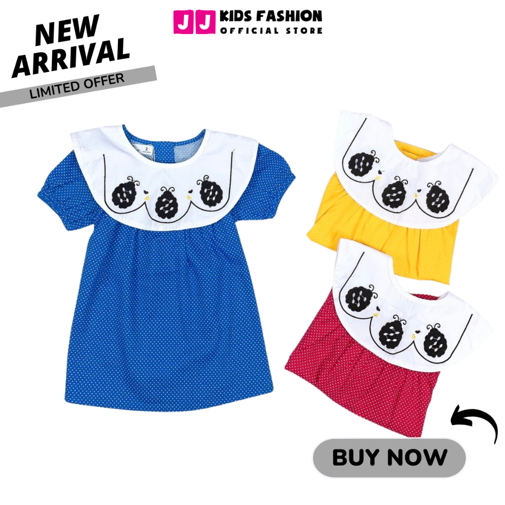 Váy bé gái mùa hè JJ Kids vải Kate, cách điệu cổ lá sen thêu cho trẻ em 2,3,4,5,6,7,8 tuổi [JJK_B34]