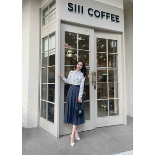 Áo sơ mi lụa hoạ tiết ô vuông