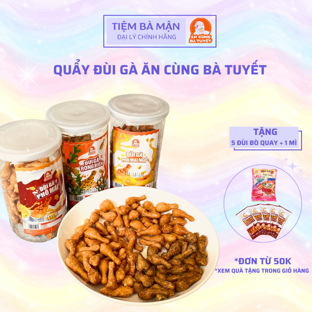Đùi gà rong biển, phô mai, phô mai ngô, bim bim mái tôn Ăn cùng bà Tuyết