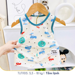 Đồ bộ ba lỗ ở nhà cho bé vải tăm lạnh Tuti Tuti, 6 màu cho bé trai và bé gái, TUTI105