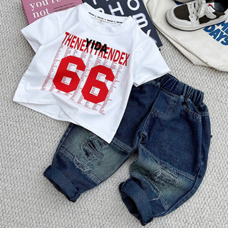  Bộ QUẦN JEAN 66 hai màu đỏ trắng gồm quần và áo cotton cho bé trai từ 8-28Kg dưới 1M35