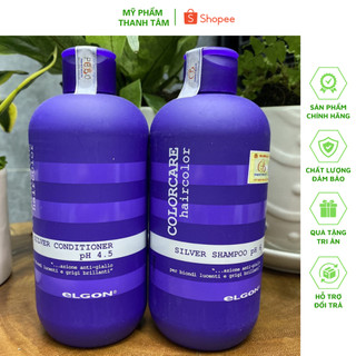 Gội xả tím khử ánh vàng, tóc bạch kim Elgon Colorcare Silver 300mlx2