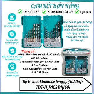  Bộ 16 mũi khoan bê tông gỗ sắt thép TOTAL TACSDL11601 TACSDL11606 