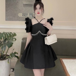 Đầm Ngắn Tapta Nữ Mặc Đi Tiệc Sang Chảnh Thiết Kế Cổ Vuông Tay Búp Phối Hoa Đính Vân Đá Tạo Kiểu Siêu Xinh Xắn