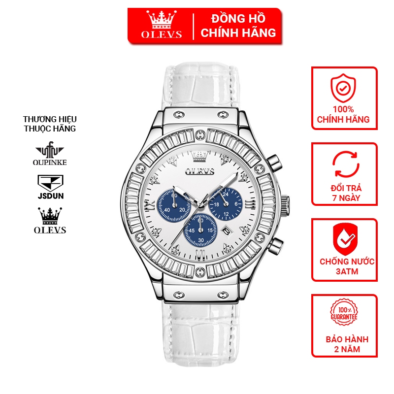 Đồng hồ nữ Olevs viền đá hiện đại,Đồng hồ nữ dây da thời trang công sở,Đồng hồ nữ thạch anh chống nư