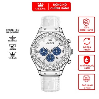 Đồng hồ nữ Olevs viền đá hiện đại,Đồng hồ nữ dây da thời trang công sở,Đồng hồ nữ thạch anh chống nước chính hãng