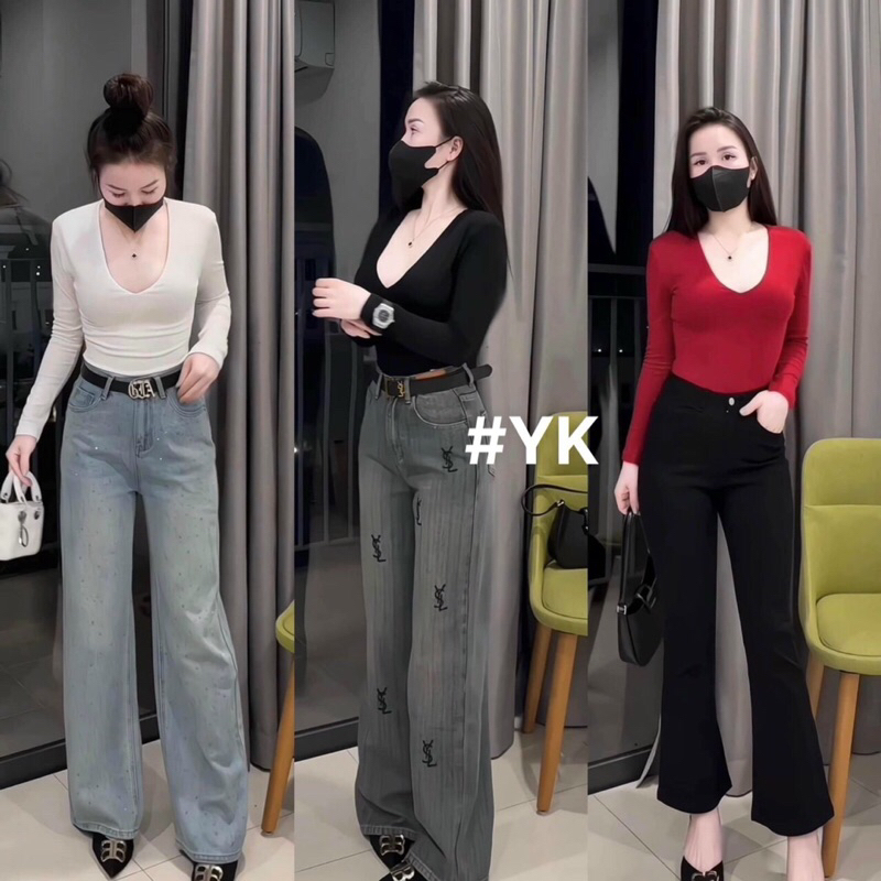 Áo thun nữ tay dài cổ tim from ôm cực chất nhẹ nhàng quyến rũ