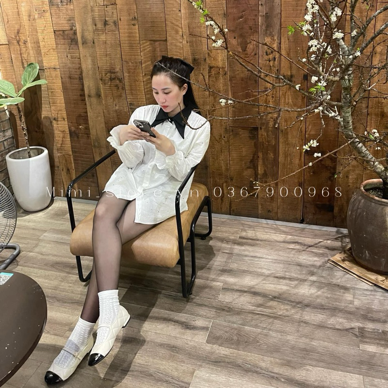 Giày bệt búp bê CNK da trần trám quai ngang xuất Full box MS-8675