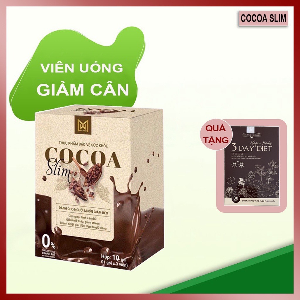 Hộp 10 GÓI 30 VIÊN GIẢM CÂN CHÍNH HÃNG COCOA SLIM GIẢM SIÊU MẠNH Tặng Siết eo