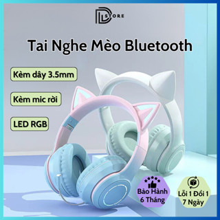 Tai Nghe Bluetooth Chụp Tai không Dây Gaming Tai Mèo 4 Màu Cực Xinh, Có Kèm Dây Cắm Máy Tính, Tặng Kèm Mic Rời