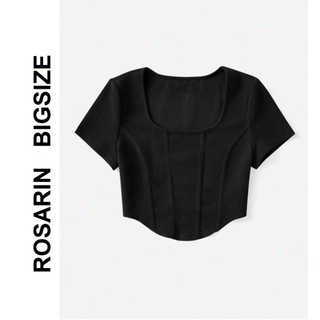  Áo thun siêu co giãn croptop corset có đường gân màu đen có big size - 50-80kg-A03 