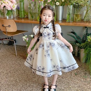 V09 - Váy tơ lụa 3D cổ tàu cho bé gái diện hè 8-20kg