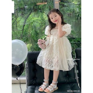 Váy ren sóng phối tơ cho bé gái diện hè xinh dễ thương 8- 23kg
