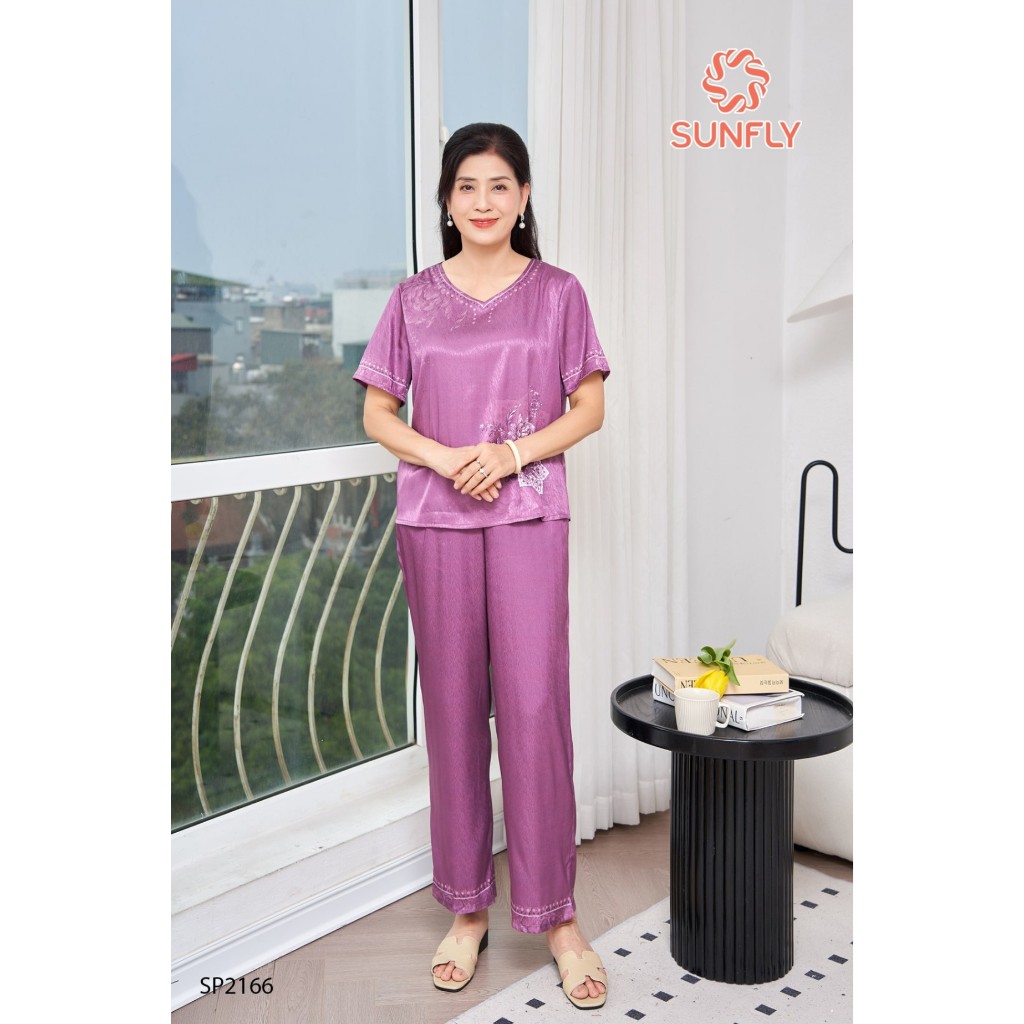 SP2166 ĐỒ BỘ MẶC NHÀ LỤA VÂN GỖ ÁO CỘC QUẦN DÀI