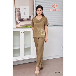 SP2166 ĐỒ BỘ MẶC NHÀ LỤA VÂN GỖ ÁO CỘC QUẦN DÀI
