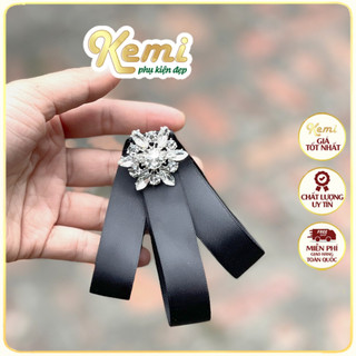 Tag nơ handmade bông tuyết đá cài áo sơ mi