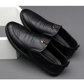 Giày lười nam da E3 đế cao su màu Đen